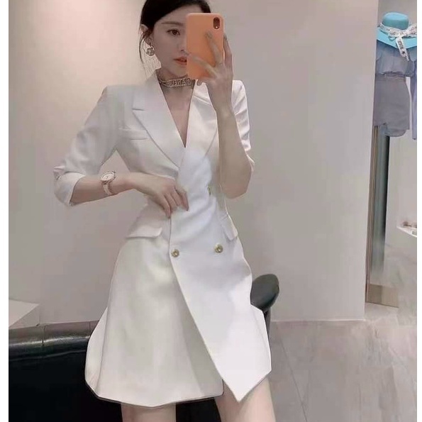 Đầm vest nữ thiết kế tay lỡ đính nút,đầm trắng dự tiệc dáng chữ A - cotton chéo (full 2 lớp) nhẹ nhàng sang chảnh MP