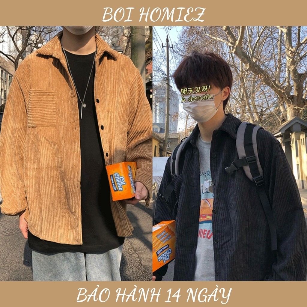  Áo sơ mi, áo khoác nhung form rộng Nam Nữ Unisex / Ulzzang 2 màu Đen/Nâu