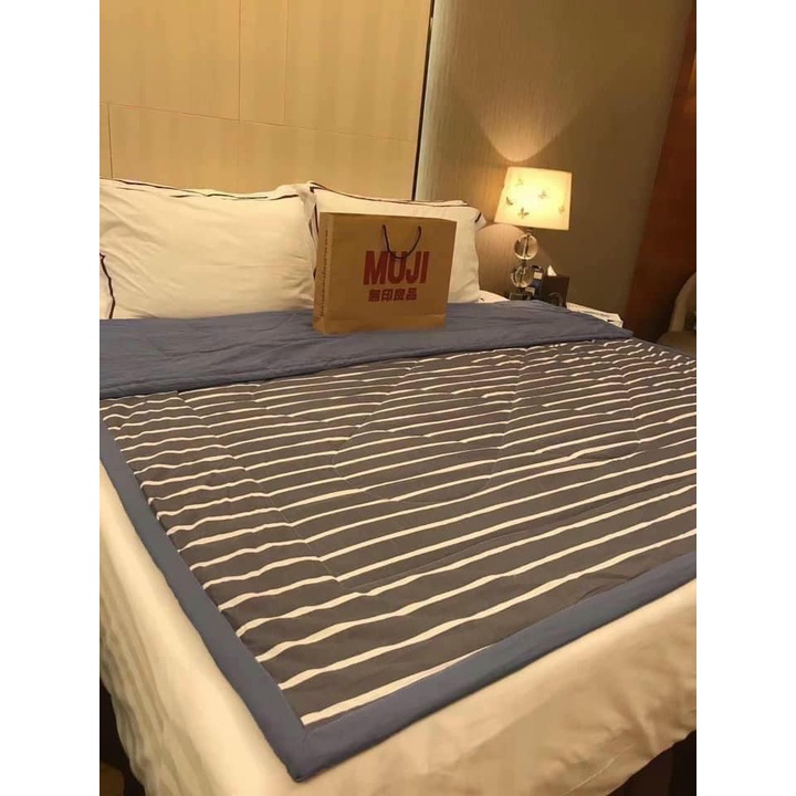 Chăn hè thu cotton đũi kẻ Muji hàng xuất nhật