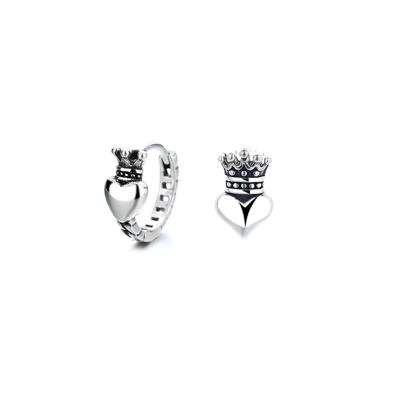 Bông tai hình trái tim, bông tai Crown, bông tai Hàn Quốc độc đáo, bông tai nữ cá tính thời trang, bông tai kim bạc hip-hop