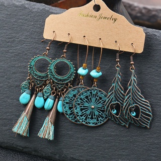 Set 3 Đôi Bông Tai Boho Tông Xanh
