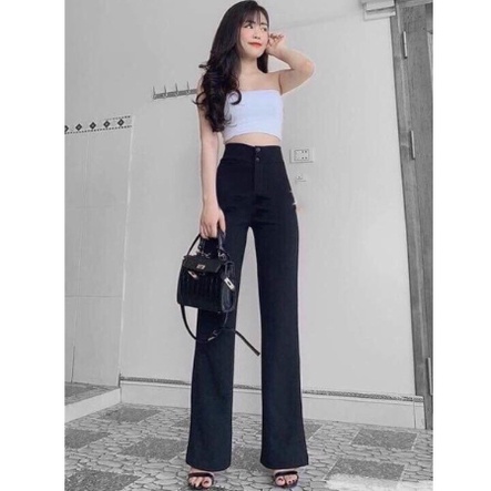 Quần Tây Ống Loe Cạp Cao Madela 2 Cúc Nâng Mông Tôn Dáng, Quần Cạp Cao Ống Loe Siêu Tôn Dáng - Qos101