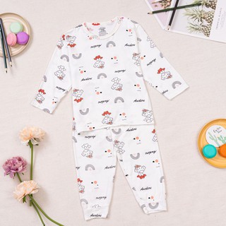 Bộ dài tay nền trắng in họa tiết, chất Peptit Ava siêu mềm mịn mát cho bé Q160, Unchi Store
