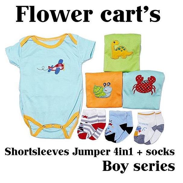 Bán Sỉ Set 4 Áo Thun Tay Ngắn + Áo Thun 3 Dây Họa Tiết Xe Đẩy Hoa Dễ Thương Cho Bé