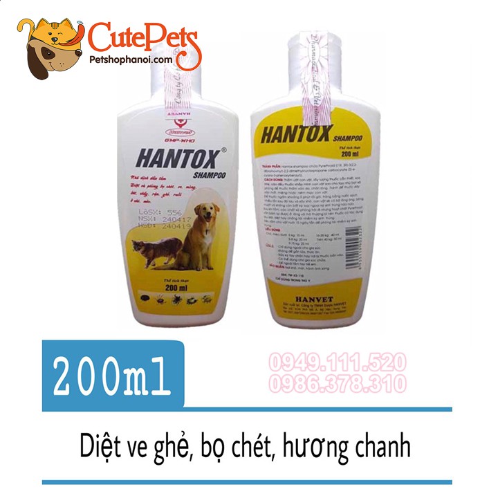  Sữa tắm Hantox Shampoo 200ml trị bọ, ve rận, côn trùng cho thú cưng - CutePets