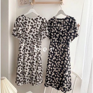 Váy cổ chéo 2 lớp K.er QCCC có dây thắt eo