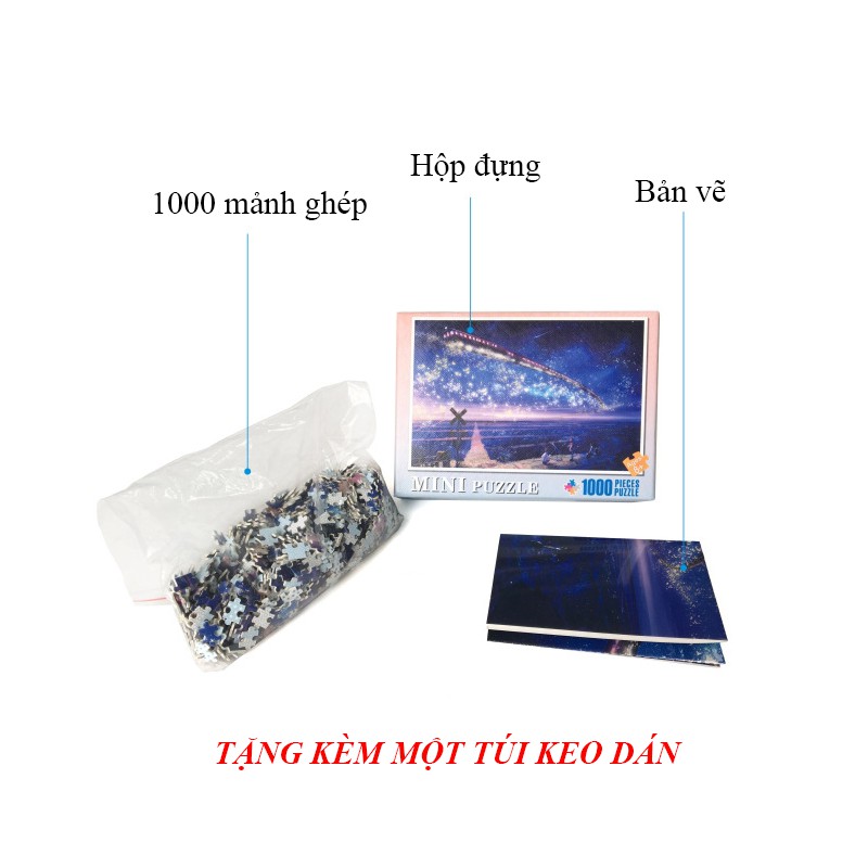 Tranh ghép hình 1000 mảnh Jigsaw Puzzle kích thước 38*26cm cao cấp tặng kèm keo gắn tranh