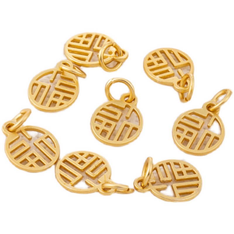 Mặt Dây Chuyền Bằng Đồng Thau Mạ Vàng 18k Hai Mặt Rỗng 10mm
