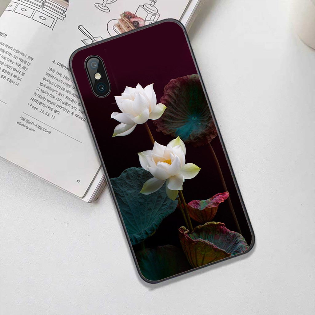 Ốp Lưng Iphone Mặt Sau Kính Cường Lực In Hoa Sen p Iphone6/6s/7/8/7plus/8plus/x/xs/xsmax/11/11pro/12pro/12promax/