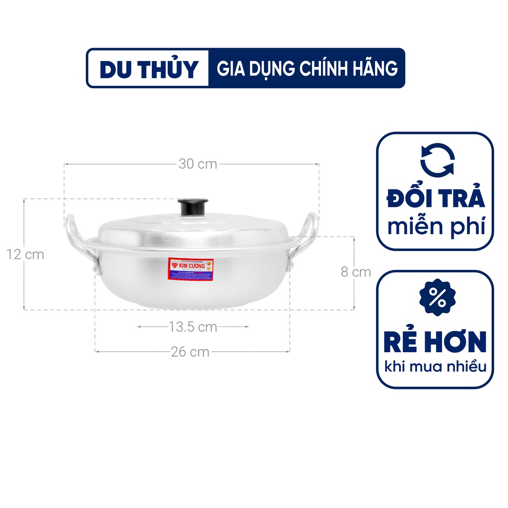 Nồi lẩu nhôm cao cấp, dày dặn tiêu chuẩn Nhật Bản JIS kích thước 22 - 24 - 26 - 28 - 30 cm thương hiệu nhôm Kim Cương