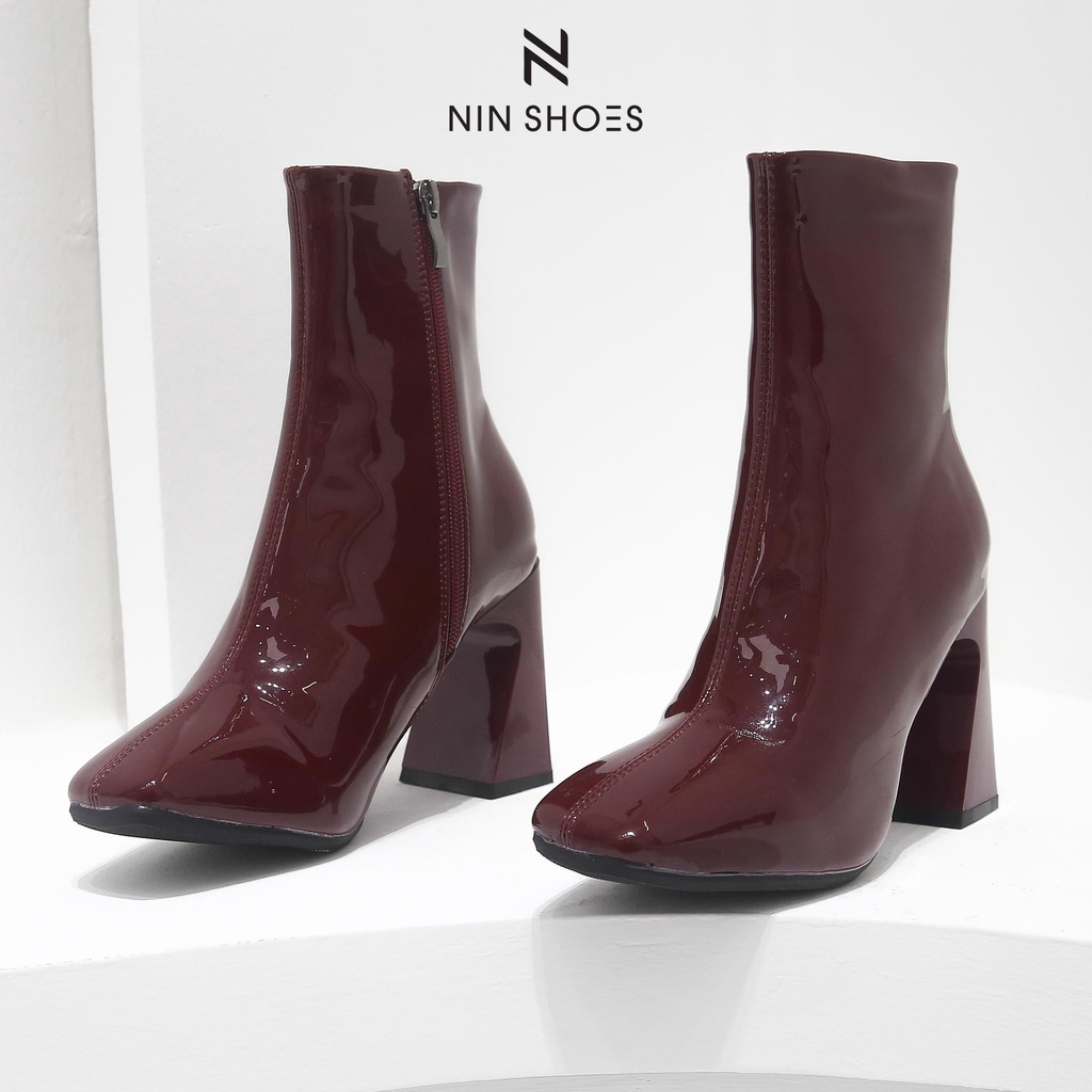 Giày bốt nữ - Boot cao cổ da bóng gót vuông 7 phân sang chảnh Ninshoes | BigBuy360 - bigbuy360.vn
