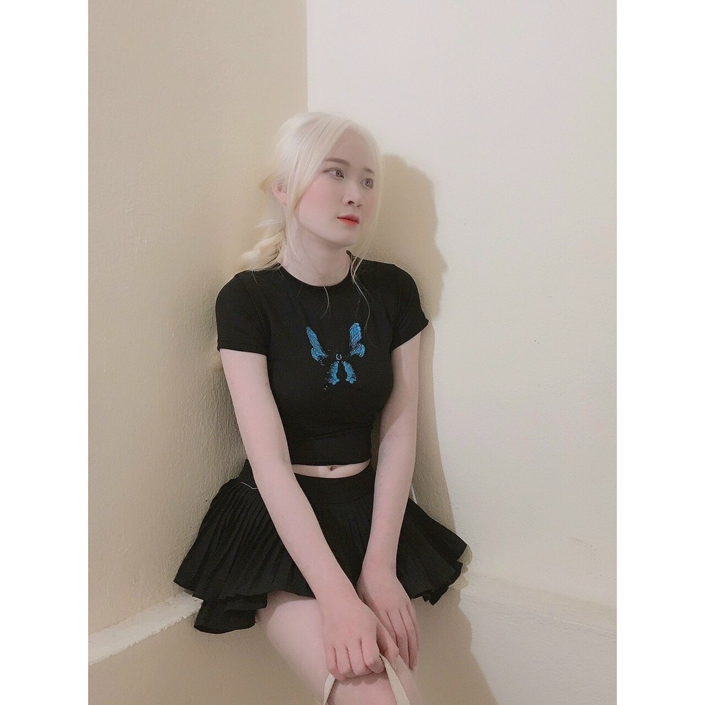 Áo croptop cộc tay, croptop thun gân tay ngắn thêu hình bướm, myl.fashion | BigBuy360 - bigbuy360.vn