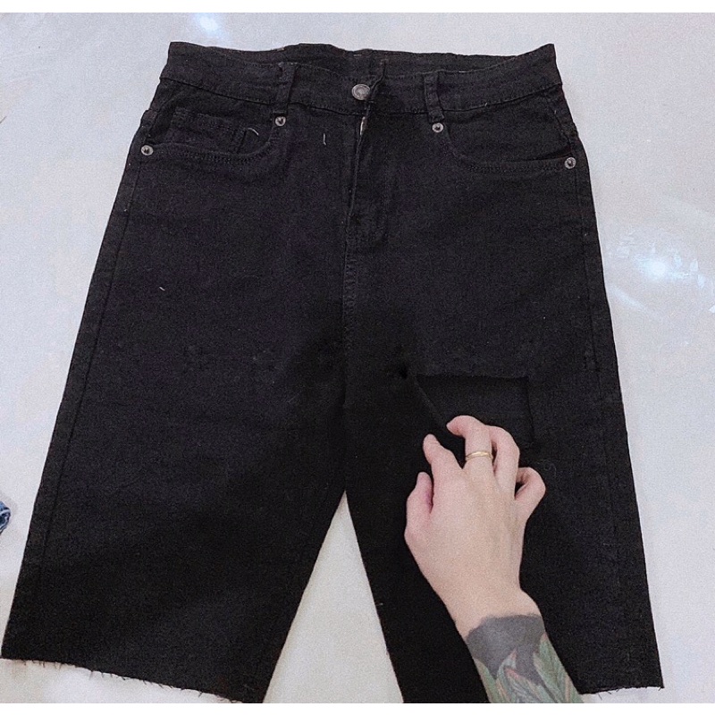 [Bigsize 32-36]Quần Jean Ngố Đen Xẻ Đùi/Trơn. Cạp Cao Trên Rốn, Co Giãn