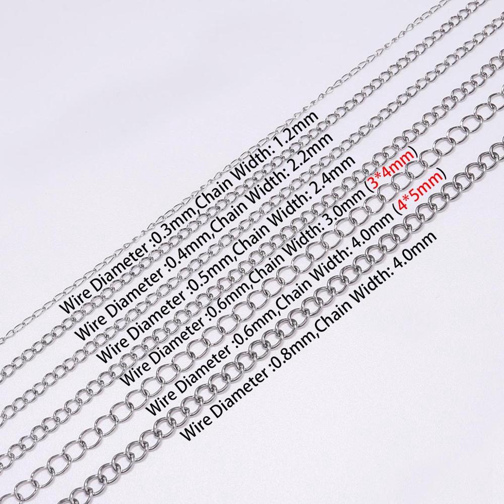 5M/Lot 1.2 2.2 2.4 3.0 4.0mm Bulk Stainless Steel fashion women's necklace and bracelet   Jewellery Chain For DIY Jewelry Making Findings Accessories