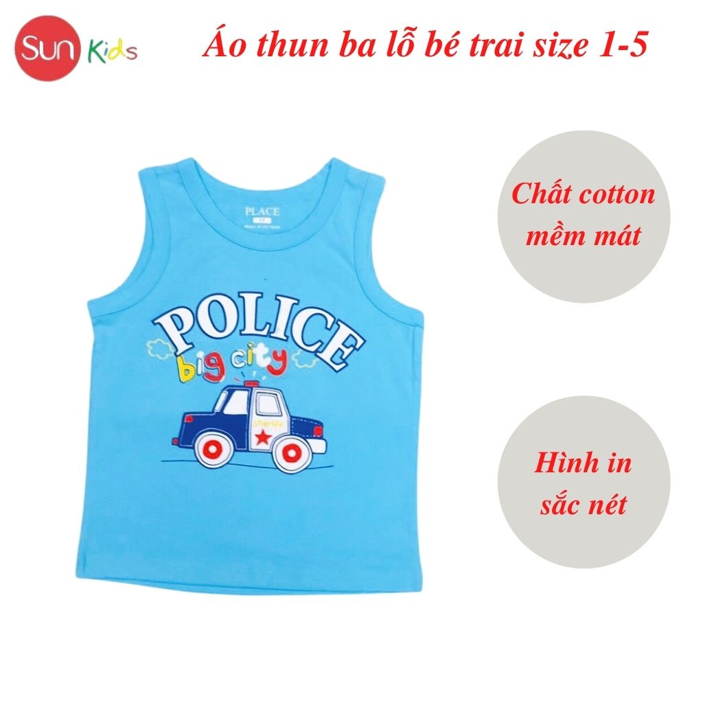 Áo thun bé trai, áo ba lỗ bé trai chất cotton, nhiều màu, Size 1 - 5 tuổi - SUNKIDS