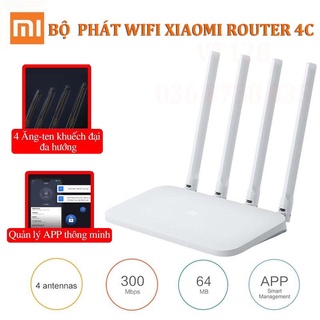 Bộ phát wifi Xiaomi 4C Router Chính Hãng có Repeater kích sóng Wifi tiện lợi- Phát wifi 4 Râu Router R4CM