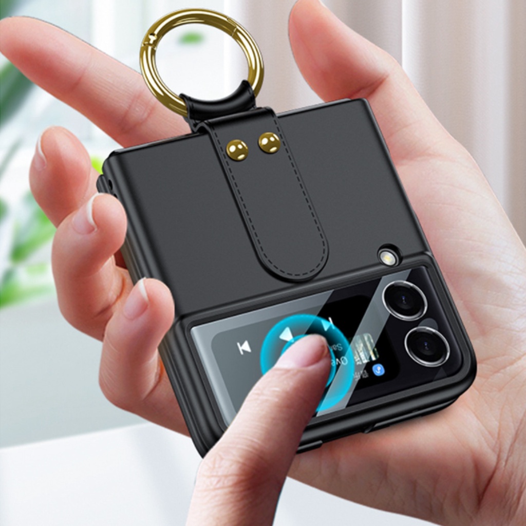 Bao Da Điện Thoại Nắp Gập Bằng Nhựa Cứng Với Kính Cường Lực Cho samsung galaxy z flip 5 z flip 4 flip 3 Ốp