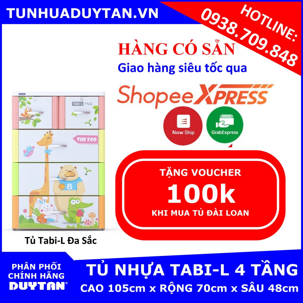 [ Hàng Có Sẵn] Tủ nhựa Duy Tân TABI L 4 tầng - Tặng kèm voucher 100k khi mua tủ nhựa đài loan