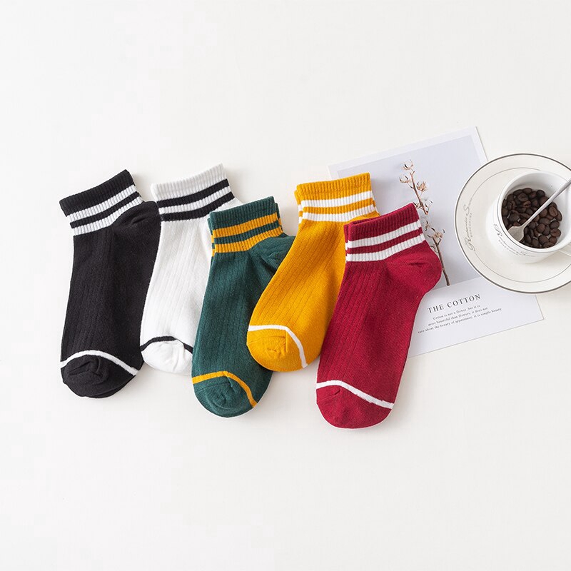 Vớ ECMLN cotton cổ cao tới mắt cá chân họa tiết kẻ sọc thoải mái dành cho nữ