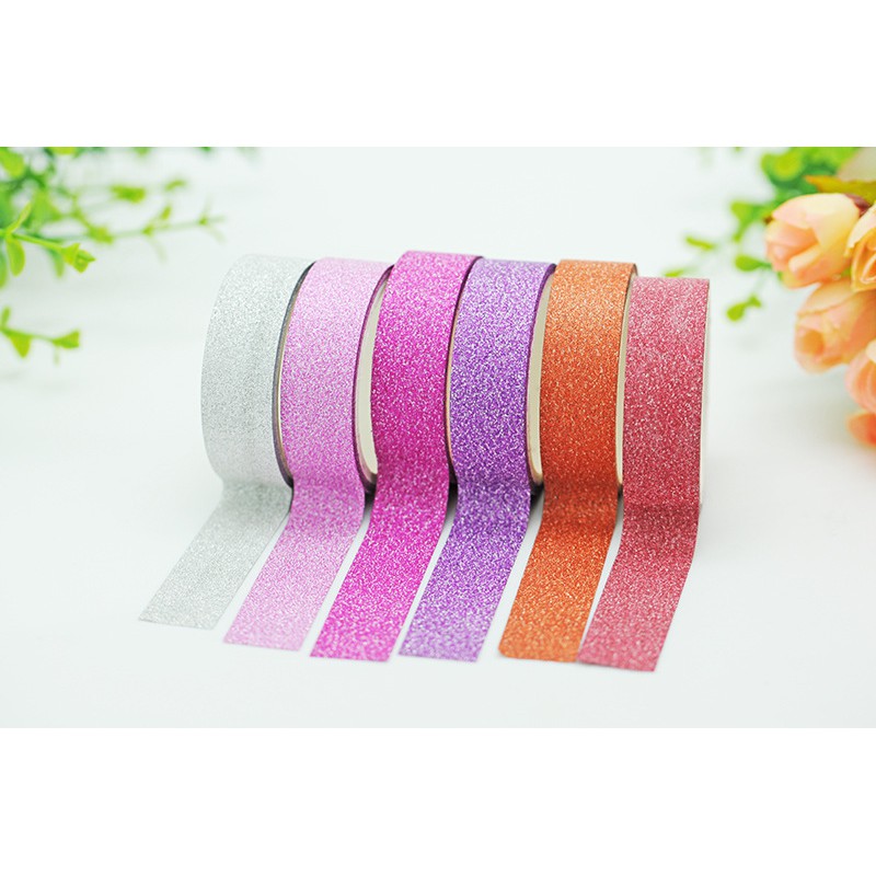 Cuộn băng giấy dán washi kim tuyến lấp lánh dài 3m rộng 1.5cm dùng làm đồ thủ công