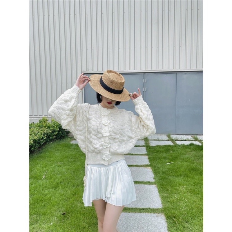 ÁO CARDIGAN VẶN KHUY HOA HỒNG NỔI
