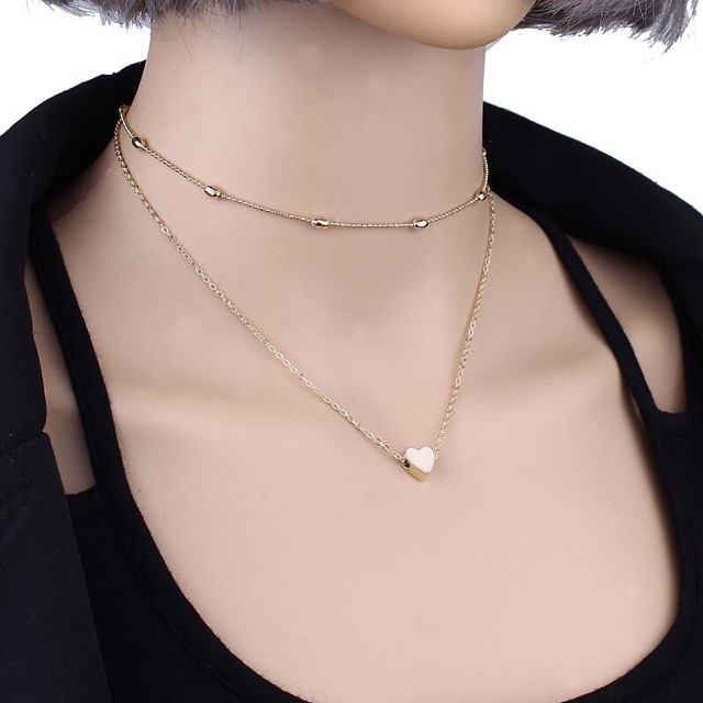 Dây chuyền Choker trái tim bạc 2 tầng nữ tính