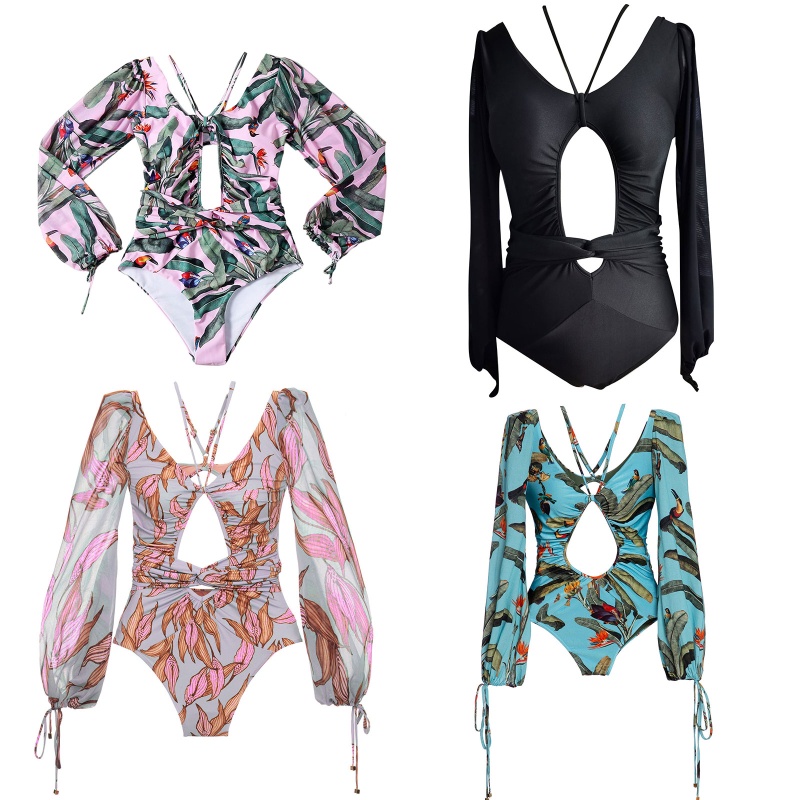 Bộ Đồ Bơi Một Mảnh Tay Dài Khoét Eo In Họa Tiết Thời Trang Quyến Rũ Cho Nữ