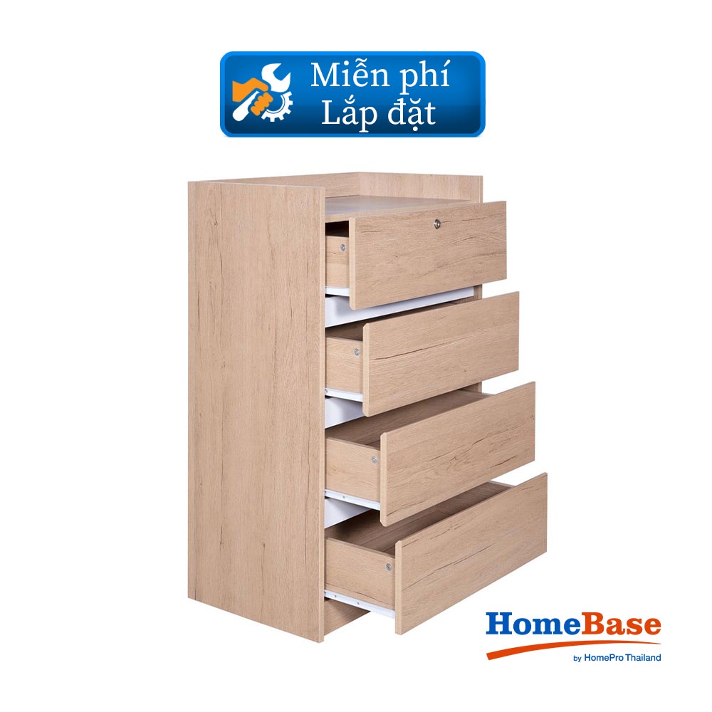 HomeBase FURDINI Tủ gỗ 4 ngăn kéo bằng gỗ ép FORCE Thái Lan W60xH95xD39cm màu gỗ sồi/trắng