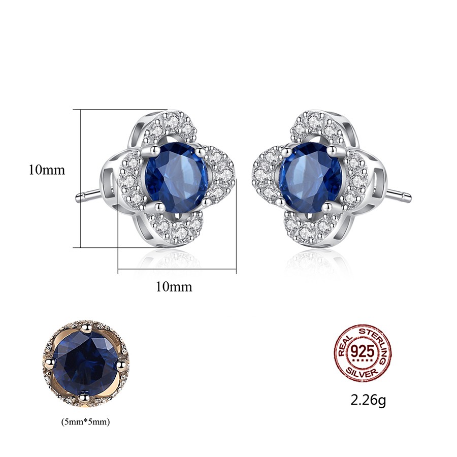 Khuyên Tai Bạc Nữ Hình Bông Hoa Bốn Cánh Đính Đá Xanh Đen Sang Trọng B2393-Bảo Ngọc Jewelry