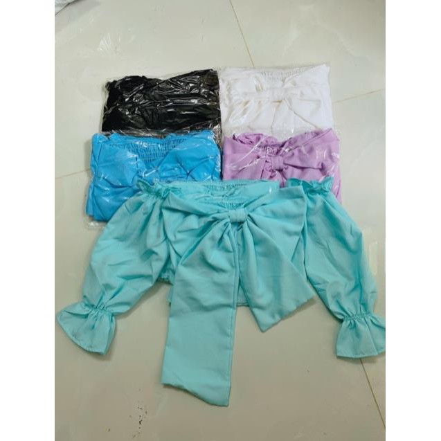 Áo Croptop Bẹt Vai Hở Lưng Nơ Bản To Sang Chảnh Hot Trend Đen Trắng Xanh Hồng Tím DRACR55 Mys hitshop | BigBuy360 - bigbuy360.vn