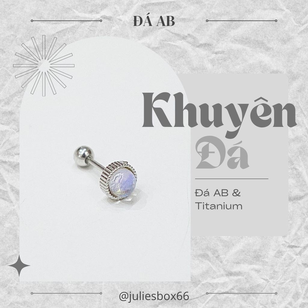 [1 CHIẾC] Khuyên Tai Đá AB Ánh Tím Tròn Màu Bạc Unisex Titanium Không Gỉ Không Ngứa Không Đen julies box 66