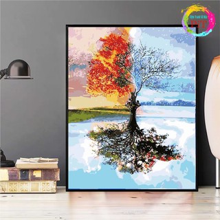 Tranh Tô Màu Theo Số - Tranh Sơn Dầu Số Hóa Hot Trend Cây Bốn Mùa