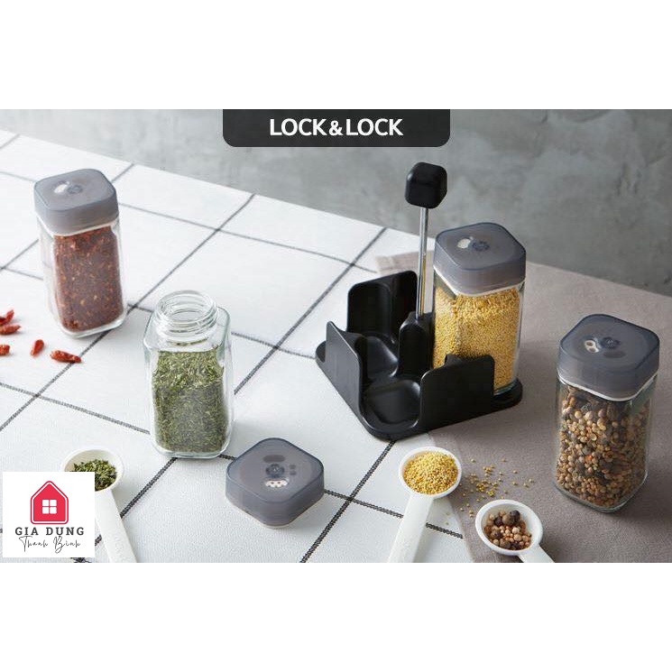 Bộ 4 hũ gia vị thủy tinh hình vuông Hàn Quốc Lock&Lock LLG696