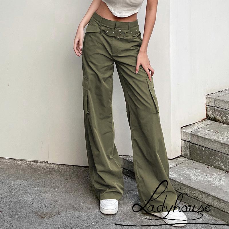 Quần Dài Lưng Cao Ống Đứng Màu Trơn Phối Túi Thời Trang Cho Nữ