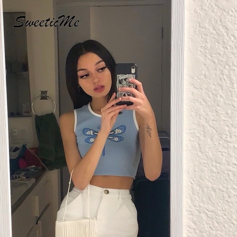 Áo Croptop Sweeticme Cổ Tròn Không Tay In Hình Động Vật Quyến Rũ 2021 | BigBuy360 - bigbuy360.vn