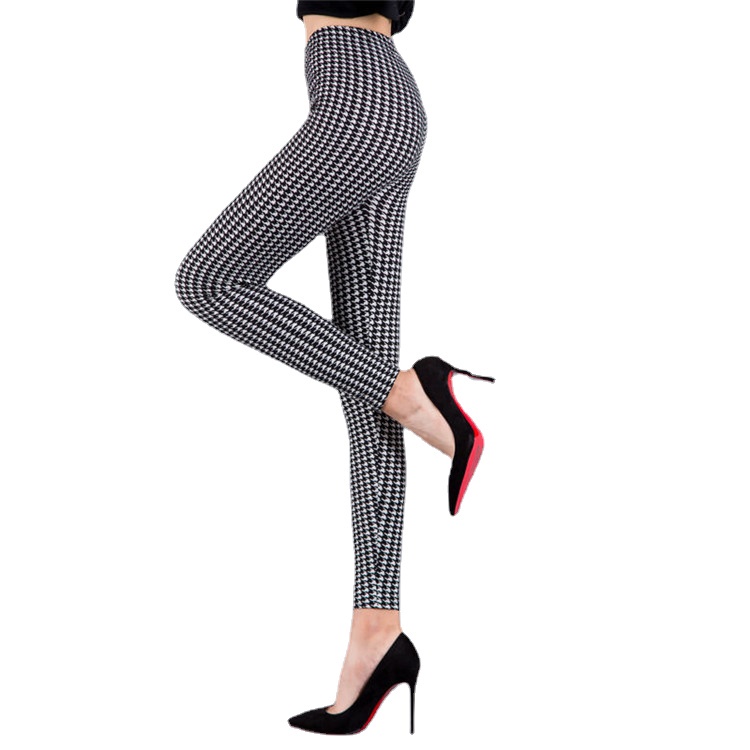 Thời Trang Quần legging Lưng Cao Hoạ Tiết houndstooth