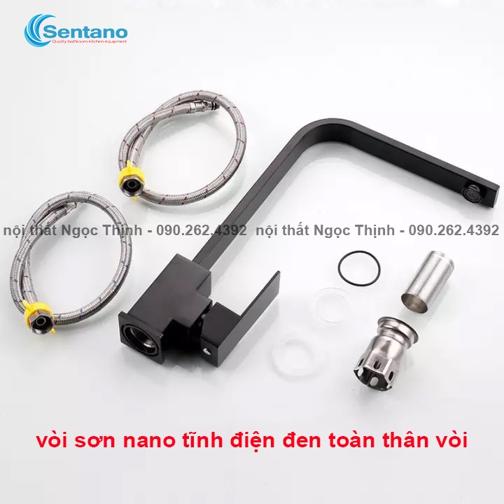 [VÒI ĐẸP SIÊU BỀN] Vòi rửa chén (bát) NÓNG LẠNH NANO Đen kiểu Vuông Dẹp xoay 360 SENTANO lớp nano đen mịn