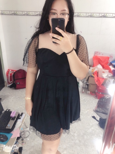Đầm Nhung Cánh Tiên Lưới Bi Bigsize