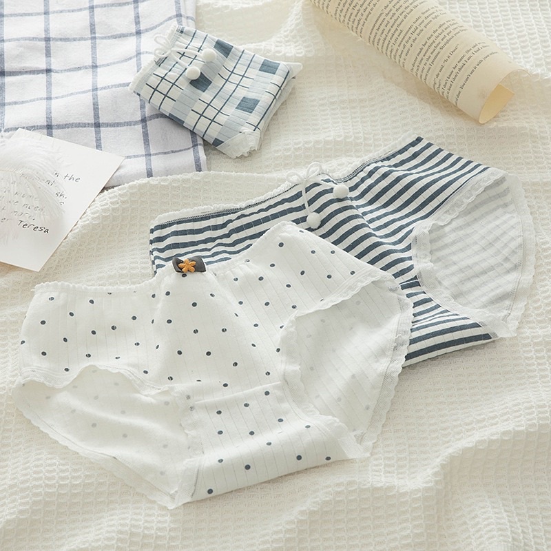 Quần Lót Nữ ❤️ Quần Cotton Nữ Gân Tăm Dễ Thương Kháng Khuẩn 0126