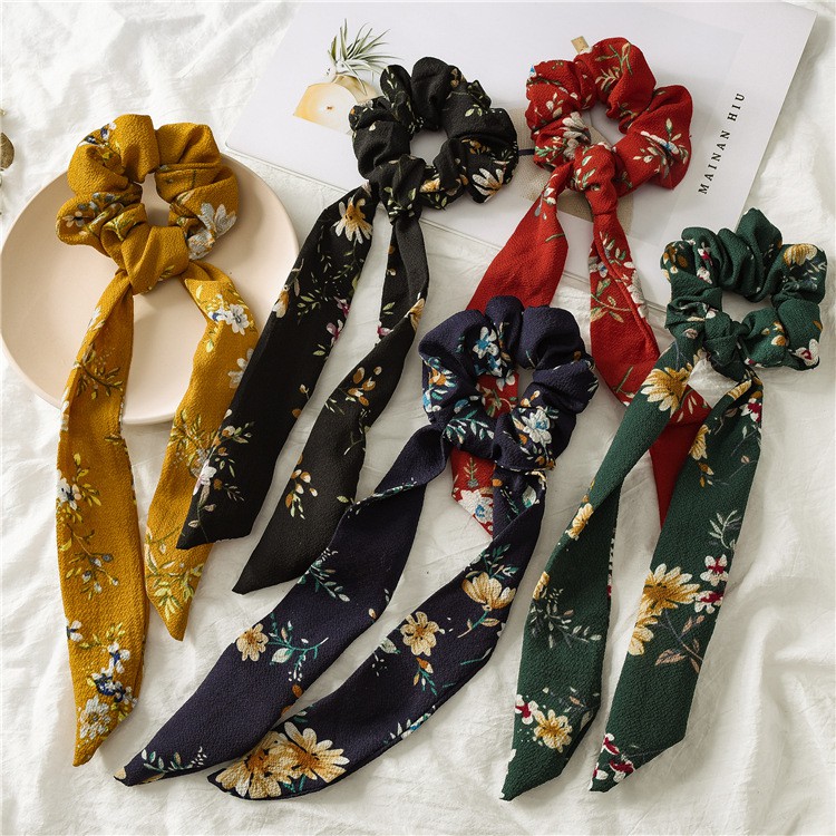 Cột Tóc Scrunchie Nơ Dài Có Thể Tùy Chỉnh Hình Hoa Cúc Vintage