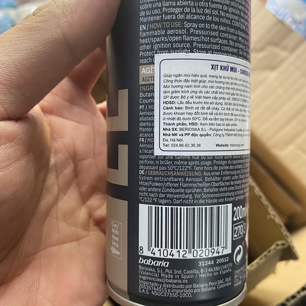[Hàng chính hãng] Xịt khử mùi cơ thể Nam cao cấp Babaria Men,Nhập khẩu Tây Ban Nha 200ml