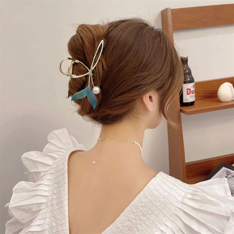 Kẹp tóc Haimeikang bằng kim loại đính ngọc trai xanh lam sang trọng