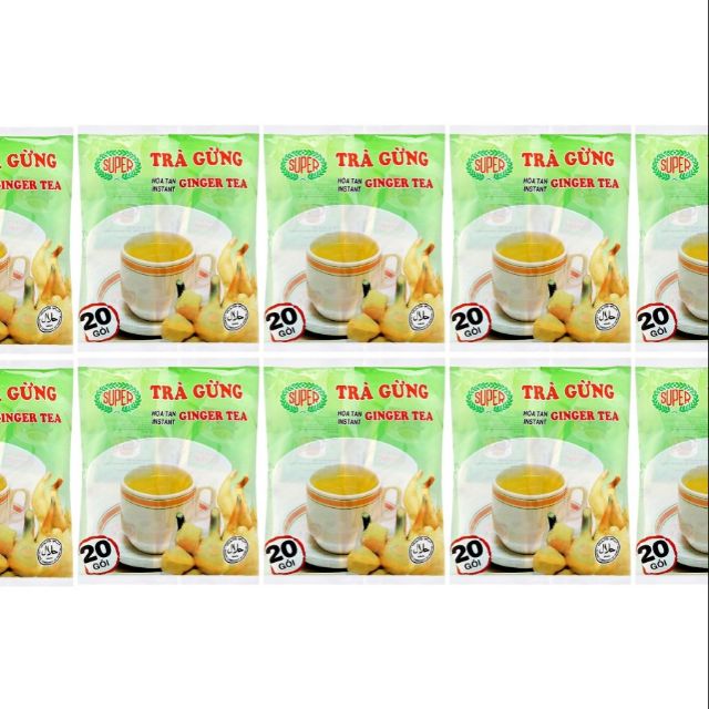 Combo 10 gói trà gừng hoà tan Super Ginger Tea 400g