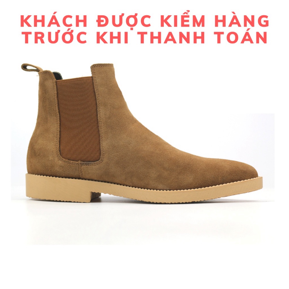 Chelsea boots thời trang nam da lộn màu nâu đế tăng 3.5cm chiều cao