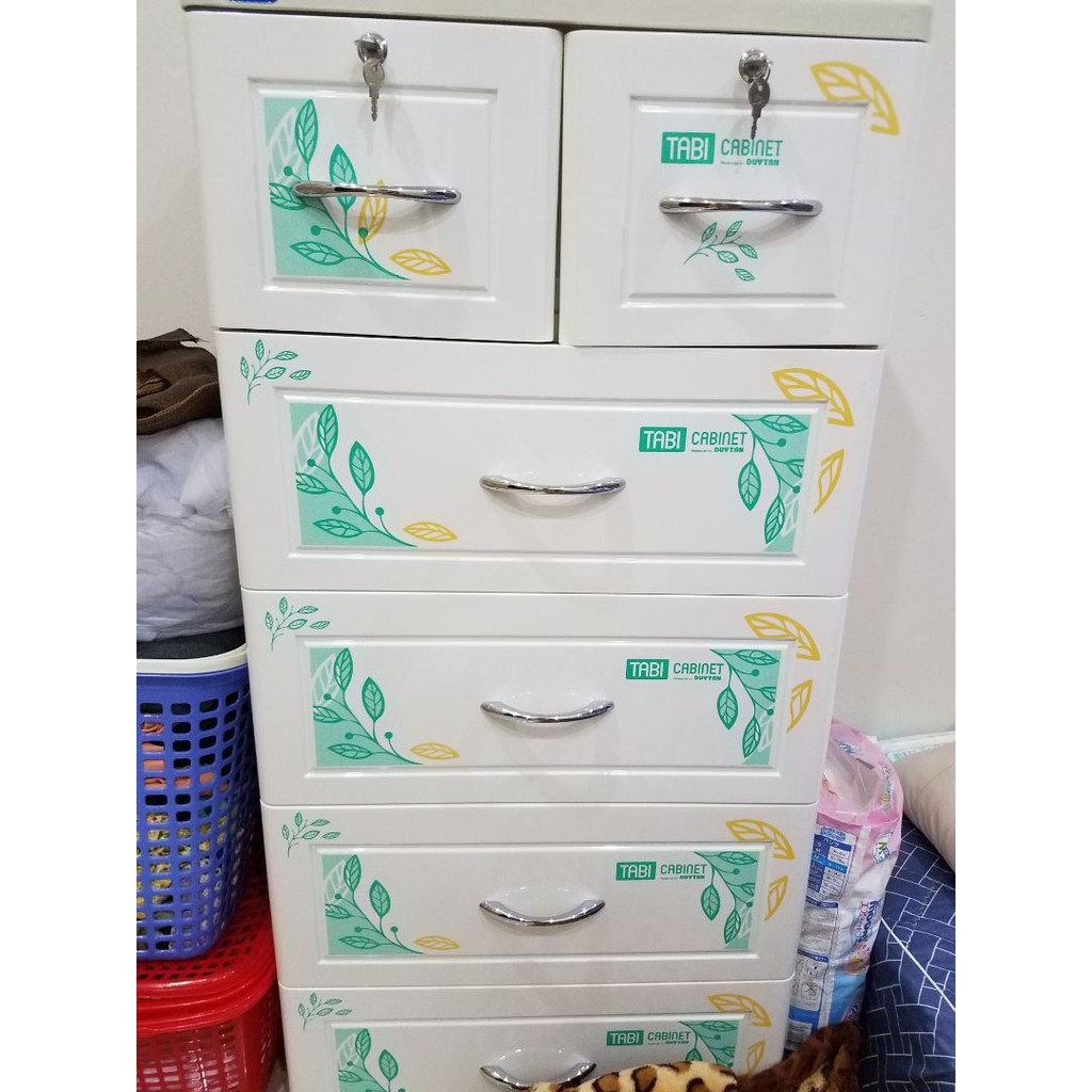 Tủ Nhựa Duy Tân Tabi 5 Tầng 6 Ngăn Màu Trắng bông hoa 2020- tặng kèm tủ mini 5 ngăn-GIAO NHANH 2H