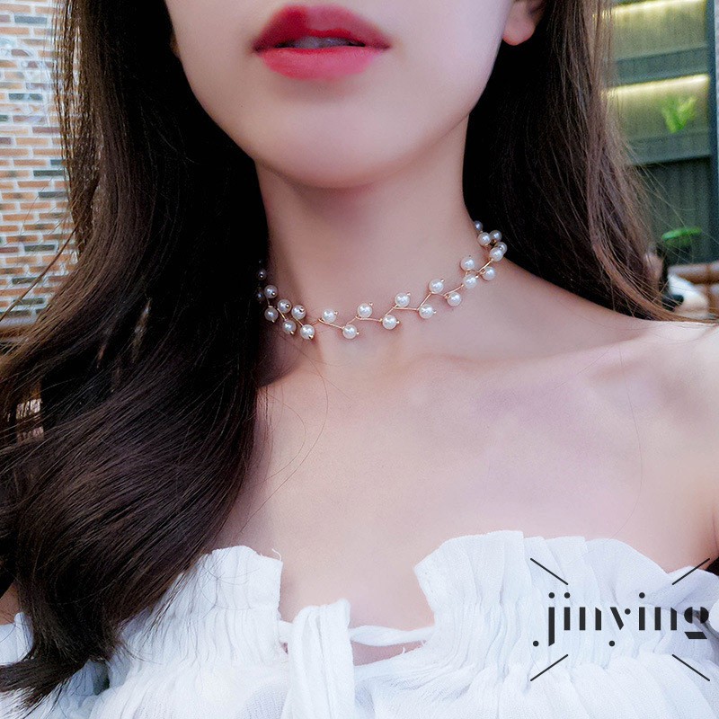 Vòng cổ choker GETNOIVAS đính hạt ngọc trai giả sang trọng cho cô dâu/ đám cưới