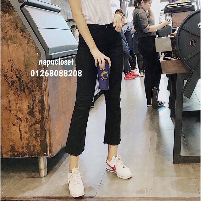 Quần Jean nữ đen trơn ống loe | BigBuy360 - bigbuy360.vn