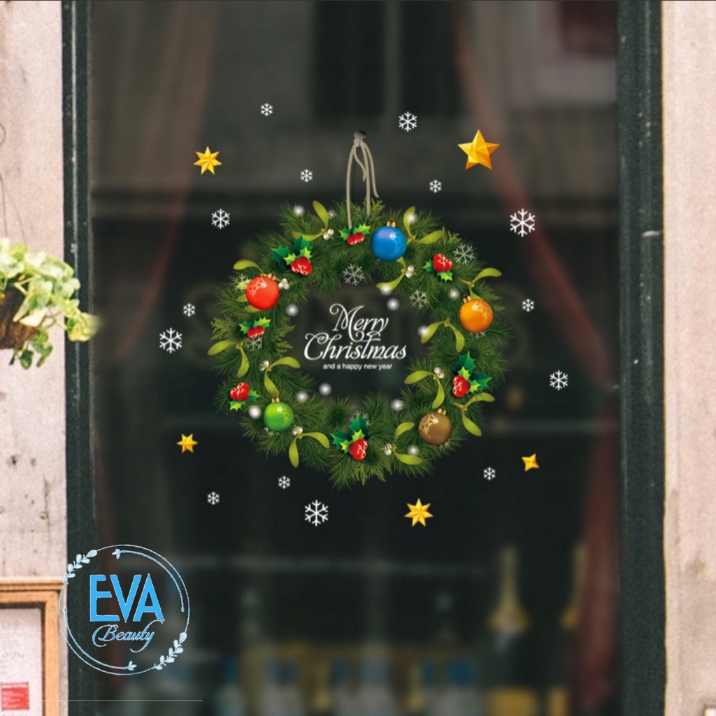 Decal Dán Tường Dán Kiếng Trang Trí Giáng Sinh Mẫu Vòng Hoa Treo Cửa Noel XL500 M2045