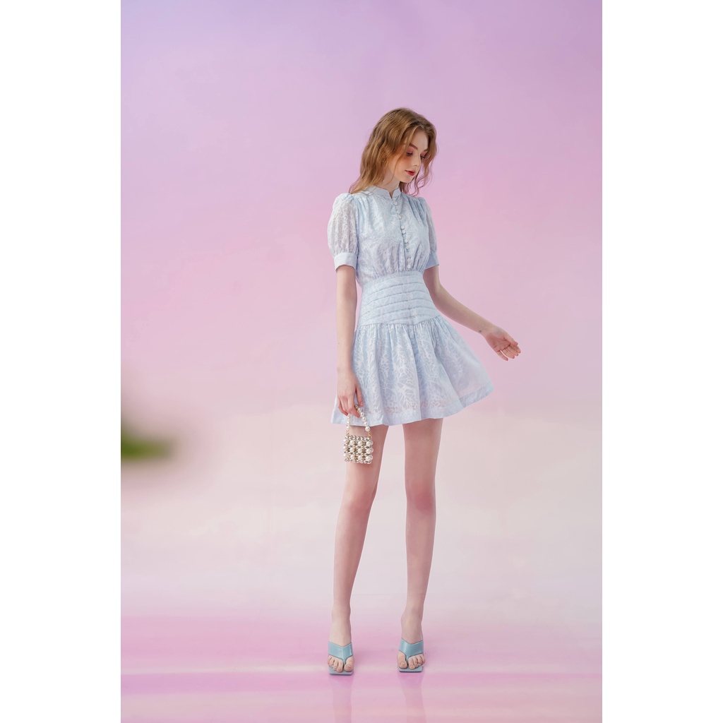 Váy liền nữ Méo shop kiểu Hàn ngắn tay cổ tàu hoạ tiết hoa dáng xòe Cerin