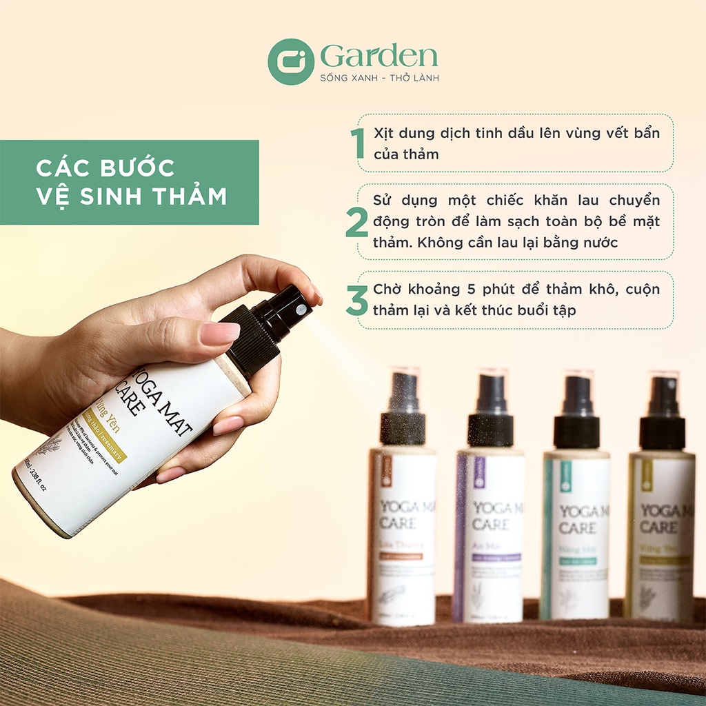 Tinh dầu xịt vệ sinh thảm yoga - YOGA MAT CARE - Vững yên - Hương thảo - 100ml - 100% thiên nhiên và hữu cơ - k hoá chất